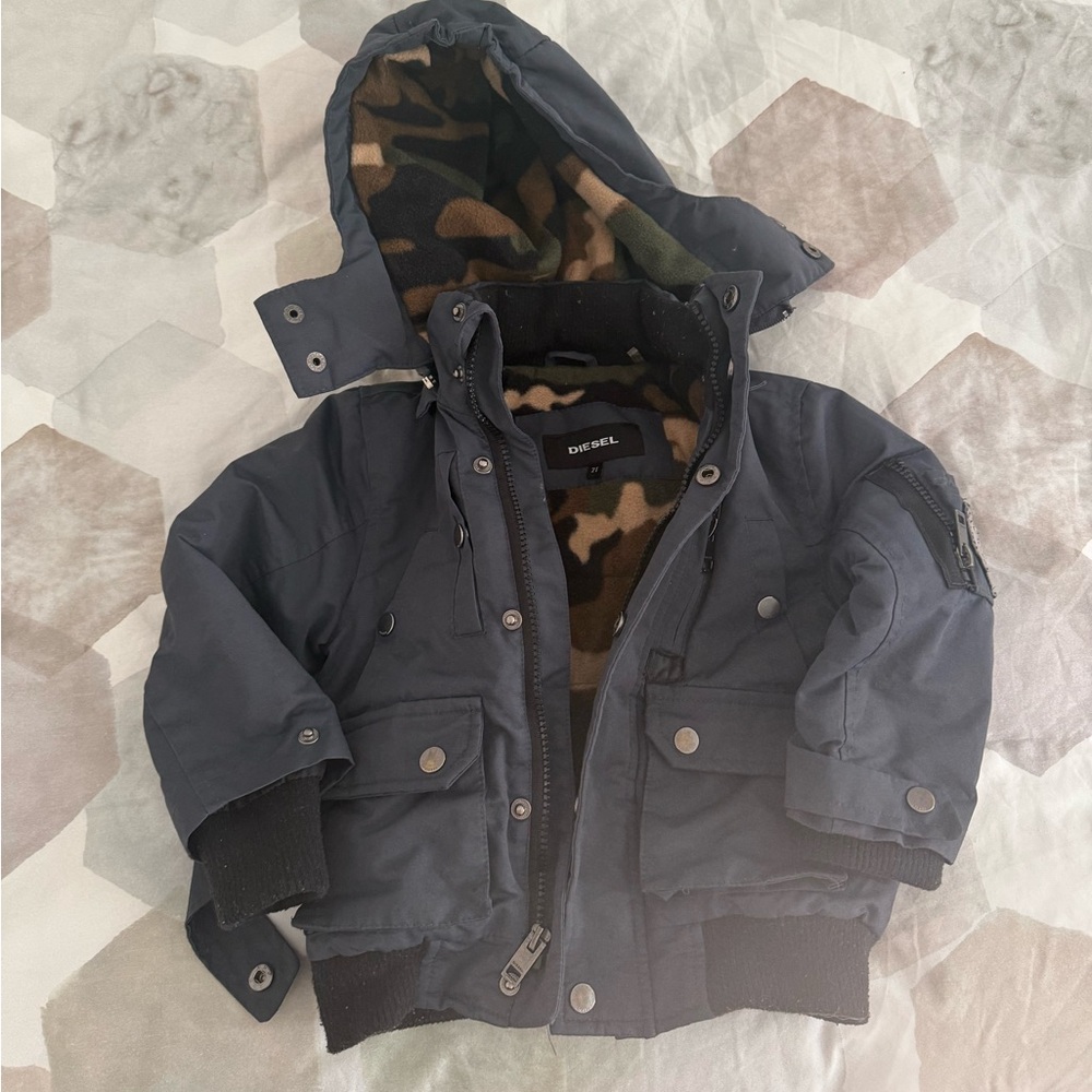 Diesel Charcoal Hooded Jacket with Camouflage Lining